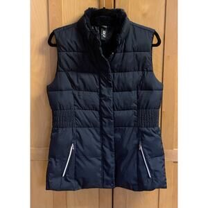 Womens Medium NVO Navy Blue Golf Vest with Zipper, Snaps and Faux Fur Trim Colla